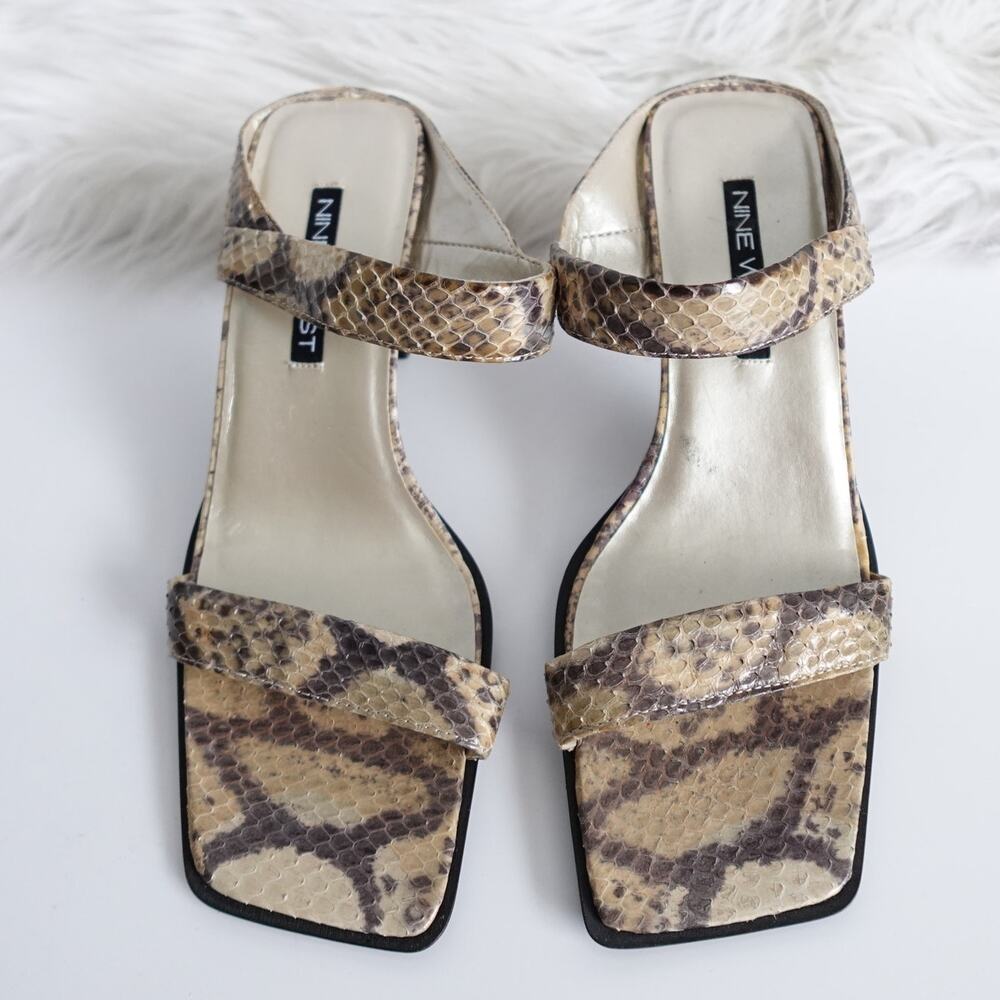 Vintage Y2K Nine West Snake-Print Leather Square Toe Sandal Heels